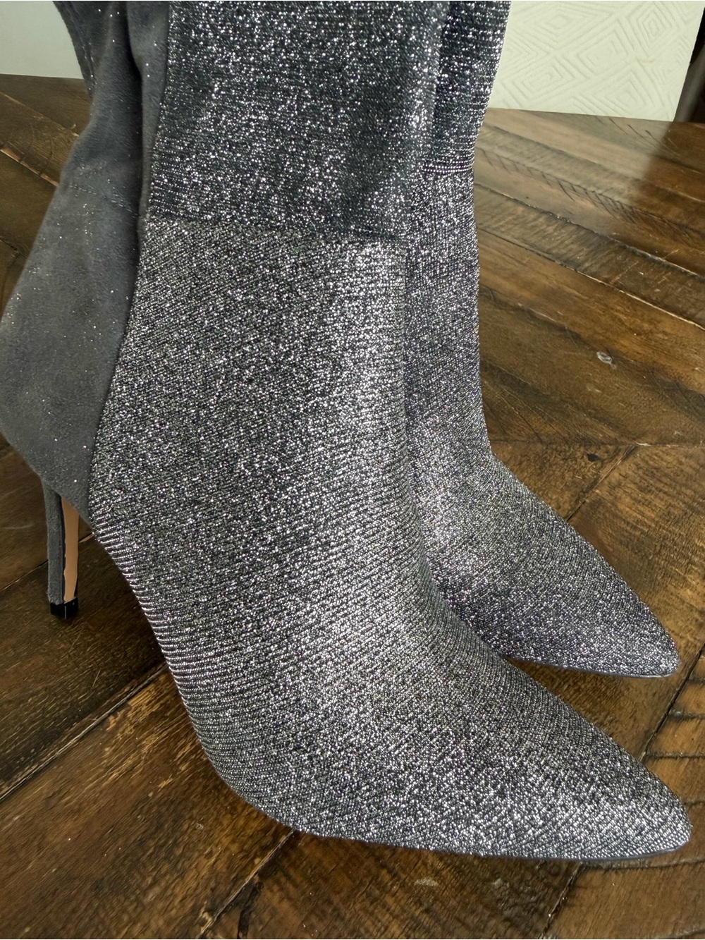 Jessica Simpson Amriena Metallic Gliter Grey Over-the-Knee Stiletto boots - Picture 7 of 9